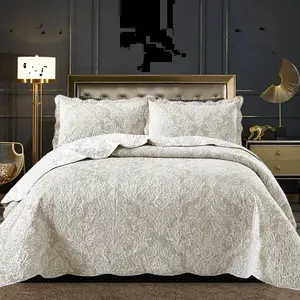 Casie Polyester Floral Bedspread with Pillowcases Grey / Super King