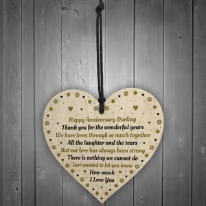 Happy Anniversary Gift For Your Boyfriend Girlfriend Husband Wife Wood Heart Thank You Keepsake