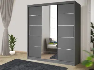 Stylish Bedroom Sliding Wardrobe - Storage Space & Sleek Design comes in Width 100cm/120cm/150cm/180cm/203cm/250cm (Grey, 203cm)