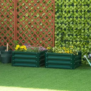 Outsunny Set of 2 Raised Garden Bed Galvanised Planter Box, Green