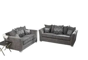 Elland Chenille Grey Corner Sofa Scatterback 2c2