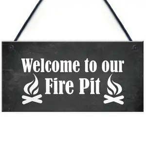 Red Ocean Fire Pit Garden Hanging Sign Novelty BBQ Garden Shed Plaques Home Decor Signs