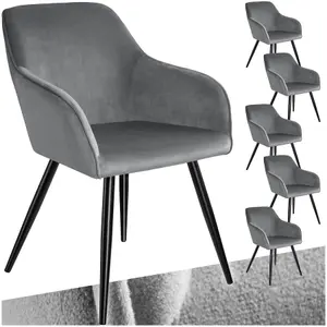 Chair Marilyn - with armrests, padded, velvet look, black steel legs - grey/black