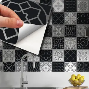 Walplus Silver Black Limestone Mix Combo Tile Stickers