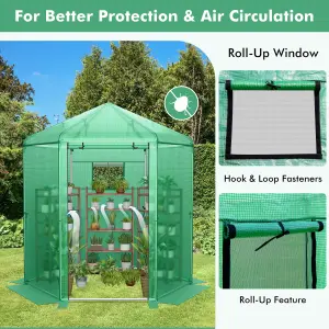 Costway Walk-in Greenhouse Planter Grow Tent Hexagon Grow House W/ Roll-up Zippered Door