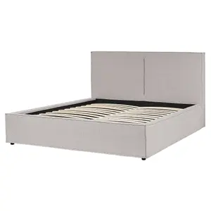 Fabric EU King Size Ottoman Bed Light Grey MOISSAC