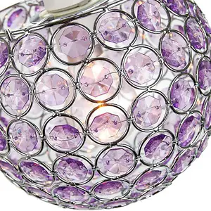 Modern Round Globe Easy Fit Pendant Shade with Small Purple Acrylic Bead Jewels