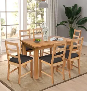 Hallowood Furniture Camberley Oak Butterfly Extending Dining Table with 6 Ladder Back Oak Chair with Charcoal Seat Pads