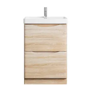 Eden 600mm Floorstanding Vanity Unit in Light Oak & Resin Basin