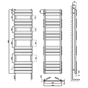 Designer Vertical White Single Panel Towel Radiator (H) 1600mm x (W) 450mm, 2896 BTU.