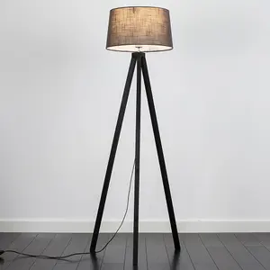 ValueLights Barbro Modern Black Wood Tripod Floor Lamp with Grey Tapered Shade - Includes 6w LED GLS Bulb 3000K Warm White