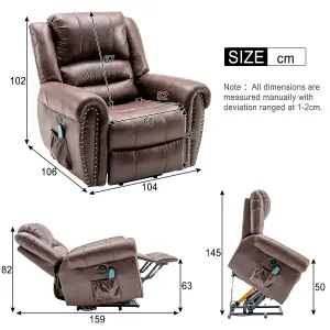 Faux Leather Power Lift Recliner Chair with Massage, Heat and USB Ports