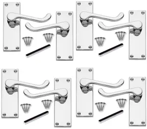 4 Sets of Victorian Scroll Lever Latch Door Handle Polished Chrome Finish 120mm Backplate