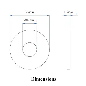 50 x Steel Penny Repair Washers M8 x 25mm for Nuts, Bolts & Screws