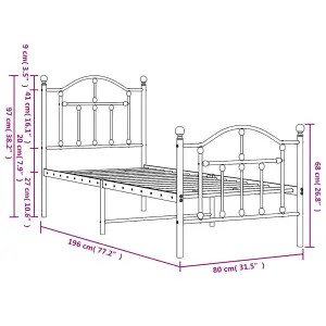 Berkfield Metal Bed Frame with Headboard and Footboard Black 75x190 cm