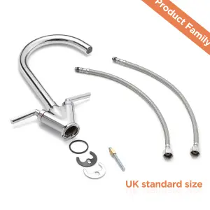 BATHWEST Kitchen Taps Mixer Swan Neck Dual Lever 360 Swivel Kitchen Mixer Tap Multi-Layer Chrome Brass Kitchen Sink Tap