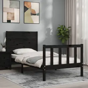 Berkfield Bed Frame with Headboard Black Single Solid Wood