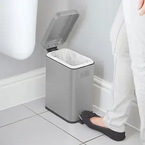 BLACK+DECKER 5L Grey Pedal Bin with Soft Close Lid