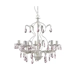 Luminosa Kate 5 Light Multi Arm Chandelier, Ivory Pink Droplets