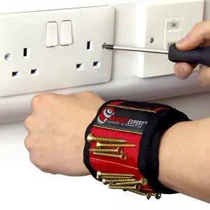 MagWrist Red Magnetic Wristband for Screws, Nails, Drill Bits - Ideal for Carpentry, DIY, Electrician, Mechanic Work Gadget