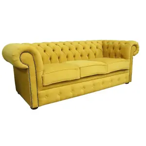 Chesterfield 3 Seater Cantare Mustard Yellow Easy Clean Fabric Sofa In Classic Style