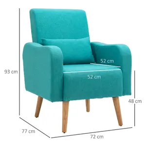 HOMCOM Nordic Leisure Lounge Sofa Accent Chair with Pillow for Bedroom Teal