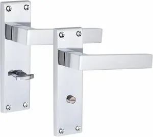 Victorian Straight Delta Handle, Silver Polished Chrome, Bathroom WC Toilet Door Handles, 64mm Bathroom Mortise Lock