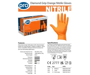 Pro Orange Diamond Grip Nitrile Gloves (100) X Large