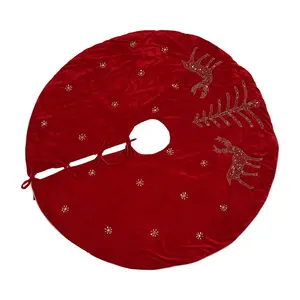 Hand Embellished Luxury Red Christmas Tree Skirt