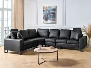 Corner Sofa STOCKHOLM Black Leather Right Hand