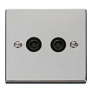 Polished Chrome 2 Gang Twin Coaxial TV Socket - Black Trim - SE Home