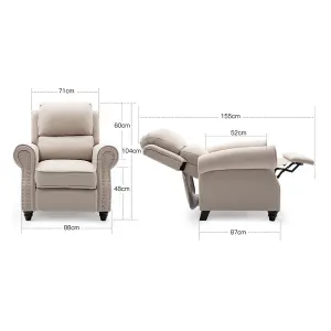 Duxford Fabric Pushback Recliner Armchair Sofa Occasional Chair Cinema (Beige)