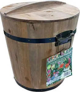 Pre-Planted Wooden Barrel Planter-30 Red & Yellow Spring Flowering Bulbs-Just Add Water-29x30cm-Peat-Free Compost-Bee-Friendly Mix