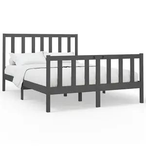 Berkfield Bed Frame Grey Solid Wood Pine 150x200 cm 5FT King Size