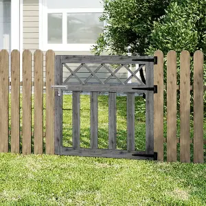 Grey Outdoor Cross Top Wooden Garden Gate Pedestrian Fence Yard Door with Accessory Kit,90cm x 90cm