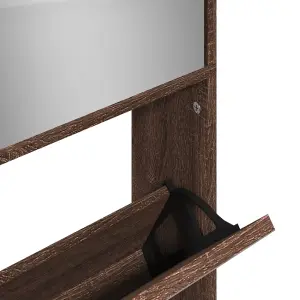 Berkfield Shoe Cabinet with Mirror 4-Layer Brown Oak 63x17x134 cm