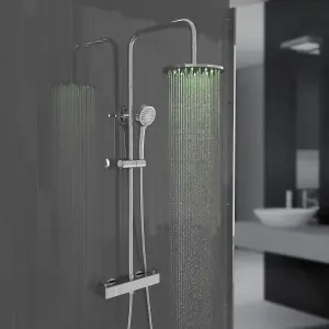 Nes Home Thermostatic Shower Mixer Valve 200mm LED Shower Head, Riser Rail Kit