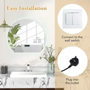 COSTWAY Frameless LED Bathroom Mirror Half Circle Anti-Fog Vanity Mirror w/ Touch Switch