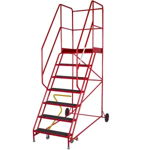 7 Tread HEAVY DUTY Mobile Warehouse Stairs Anti Slip Steps 2.58m Safety Ladder