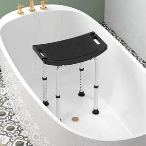 HOMCOM Aluminium Shower Stool w/ Adjustable Height Non-Slip Bath Stool Black