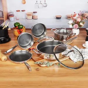 URBNCHEF 20cm Diameter 5Pcs Non Stick Stainless Steel Induction Frying Pan Saucepan Casserole Set