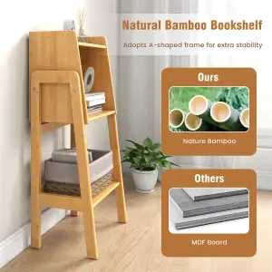 Costway 3 Tier Bamboo Bookshelf Free Standing Tall Bookcase Storage Organizer Rack Shelf