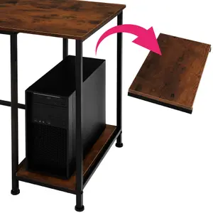 Desk Hamilton - corner unit, shelf with 2 storage compartments - Industrial wood dark, rustic