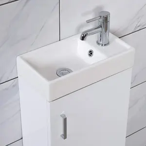 Rinse Bathrooms 400mm Bathroom Vanity Basin Cabinet Unit Soft Closing Door Floor Standing Gloss White - Flat Packed