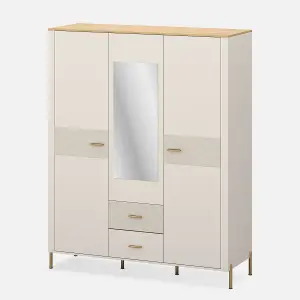 Ruben 3 Door Wardrobe with Mirror - Cashmere / Stone Oak