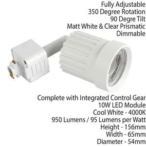 Adjustable Ceiling Track Spotlight Matt White Round 10W Cool White LED Downlight