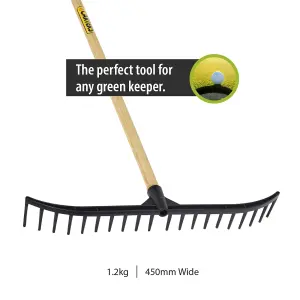 Pegdev - PDL - 20 Tooth Black Bunker Rake with Hardwood Handle & Leaf Scoop Grab Hands - Garden Tool Set.