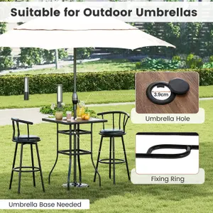 COSTWAY Patio Bar Table 70cm Square Garden Table w/ 39 mm Umbrella Hole