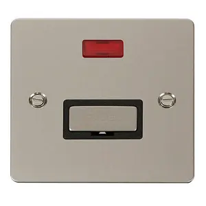 Flat Plate Pearl Nickel 13A Fused Ingot Connection Unit With Neon - Black Trim - SE Home