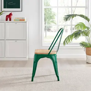 Furniturebox Set of 2 Green Colton Tolix Style Stackable Industrial Metal Dining Chair With Pine Seat